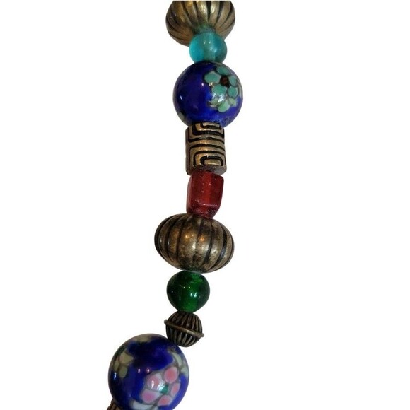 Chico's Venetian Glass Antiqued Brass Tone Beaded Necklace Earrings Set New - Picture 4 of 4